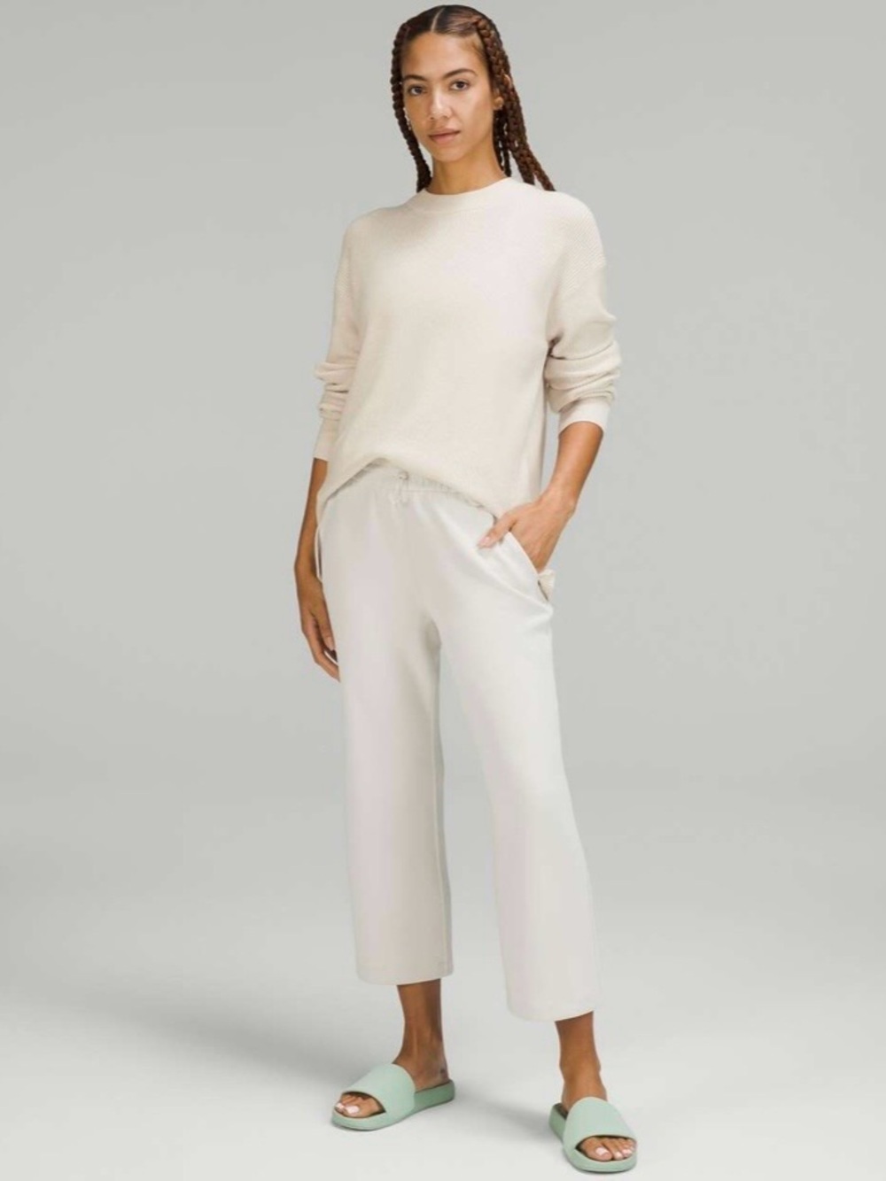 Lululemon Merino Wool-Blend Ribbed Crewneck Sweater white opal size 6 EUC - Picture 1 of 5